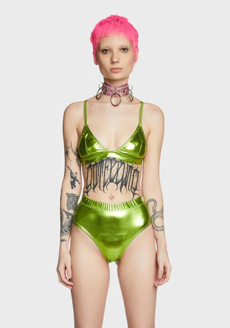 Cosmic Ace Metallic Bra Top - Lime