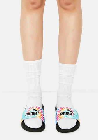 Tie Dye Cool Cat Women's Slides