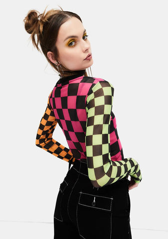 Reality In Motion Checkered Mesh Top