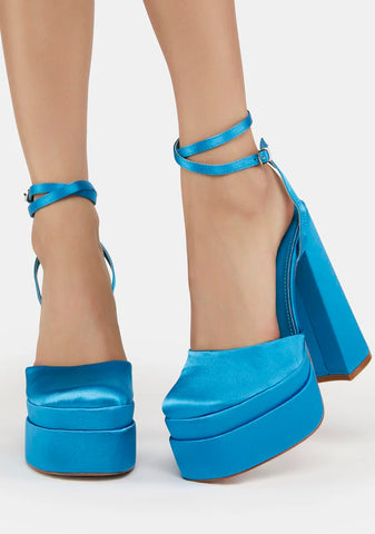 Blue Martha Stacked Platform Heels