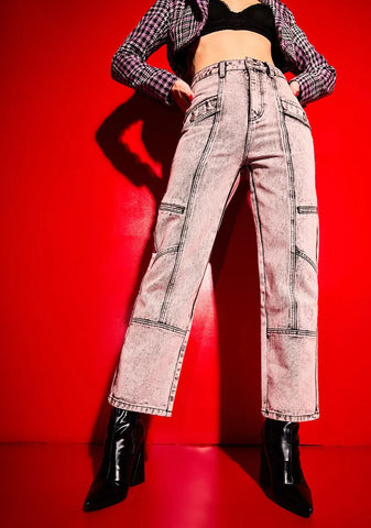 Past Curfew Acid Wash Paneled Trousers