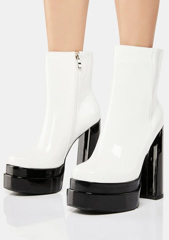 White Mateo Patent Platform Boots