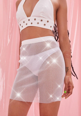Angel Let's Link Up Rhinestone Mesh Mini Skirt