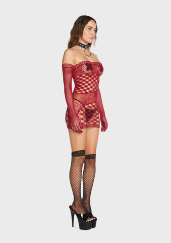 Finally Playtime Bodystocking Dress With Gloves