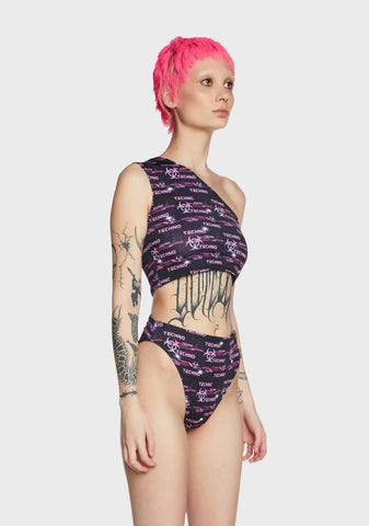 One Shoulder Techno Print Top