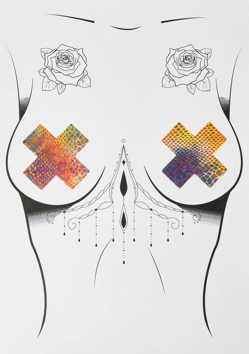 Neon Rainbow Cross Nipple Pasties