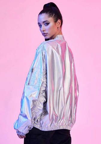 Spaced Out Holographic Bomber Jacket