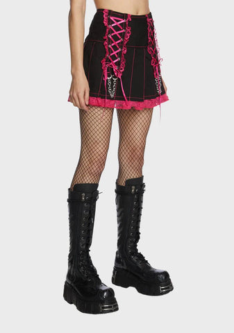 Pink Lace Pleated Skirt