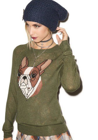 Bulldog Party Sweater - Dark Green