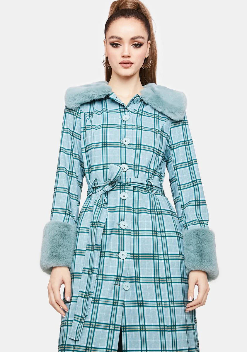 Teal Love Goes On Plaid Coat