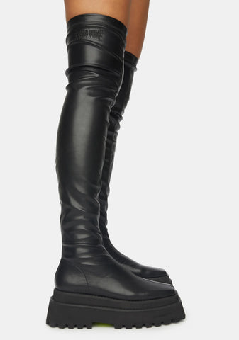 Synth Vegan Stretch Leather Over The Knee Boots