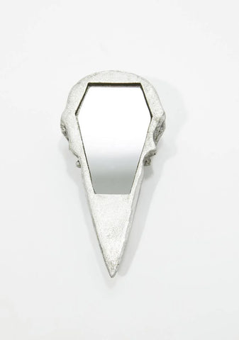Silver Raven Skull Hand Mirror