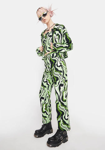 Green Swirl Print Trousers
