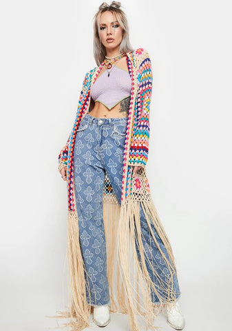 Taupe Be The Change Crochet Duster