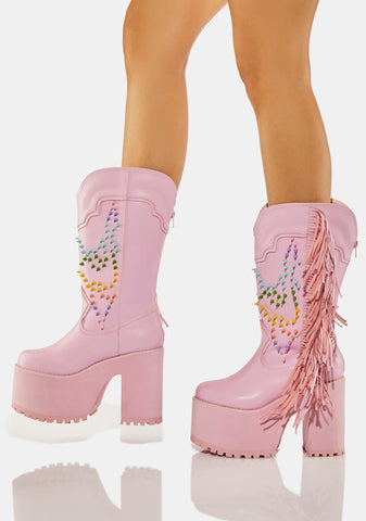 Pink Bad Bitch Fringe Cowboy Boots