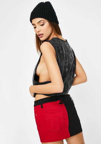 Split Colorblock Mini Skirt