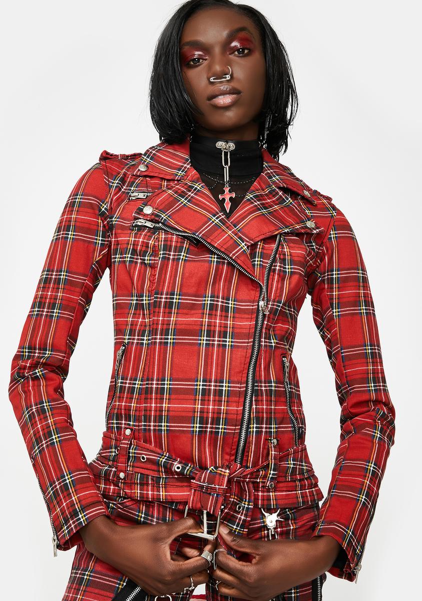 Red Plaid Wild Child Moto Jacket