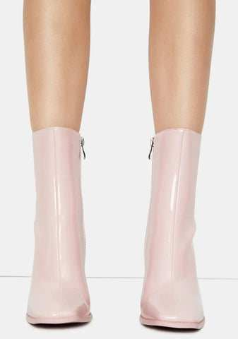 Pink Patent Belle Heeled Boots