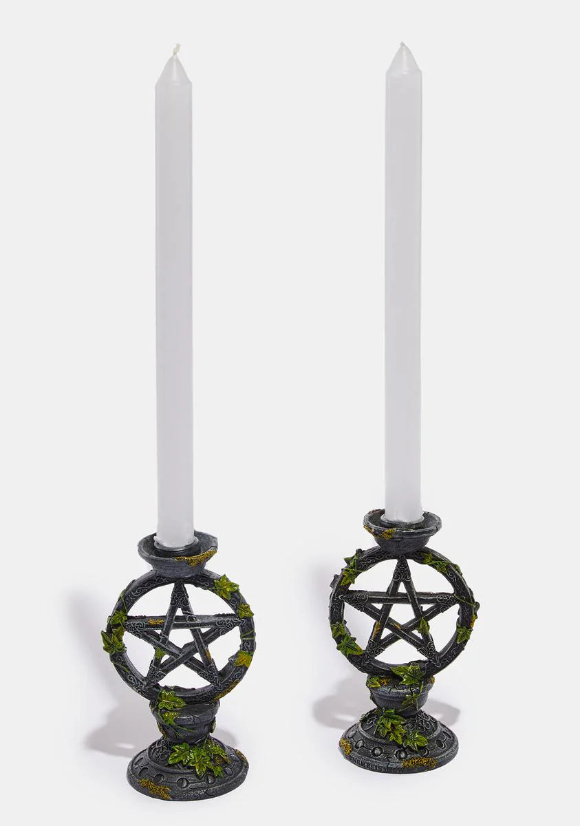 Wiccan Pentagram Candlesticks Set