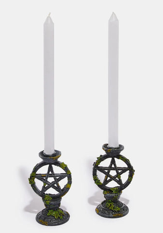 Wiccan Pentagram Candlesticks Set