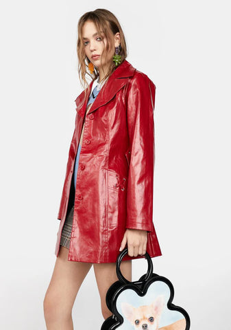 Rendezvous Vegan Leather Trench Coat - Red