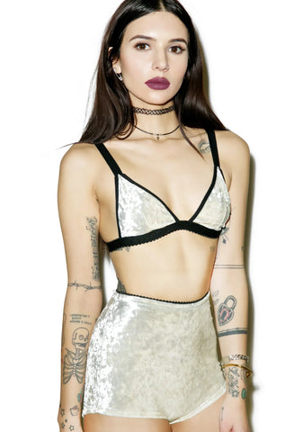Velvet Triangle Bralette Bikini Top - Silver
