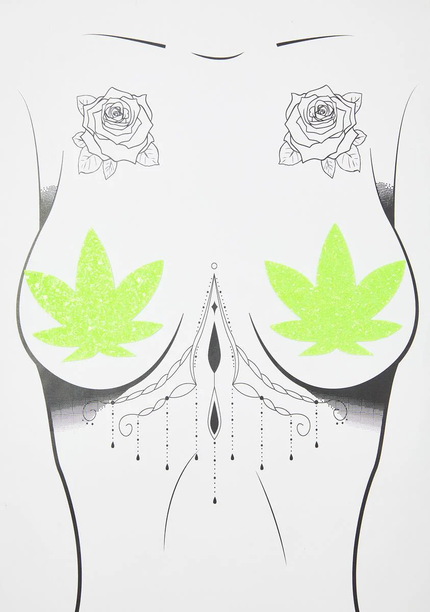 Lime Sparkle Leaf UV Reactive Pasties