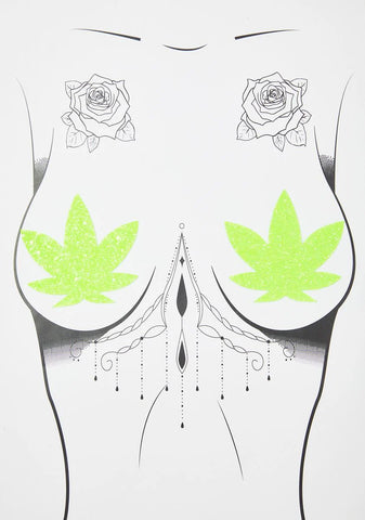 Lime Sparkle Leaf UV Reactive Pasties