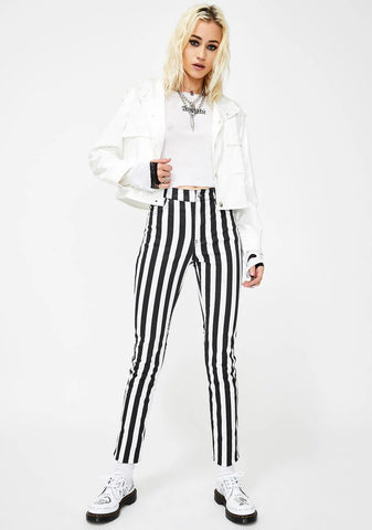 Wide Stripe T-Back Skinny Jeans