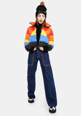 Sweet Retreat Rainbow Puffer Jacket