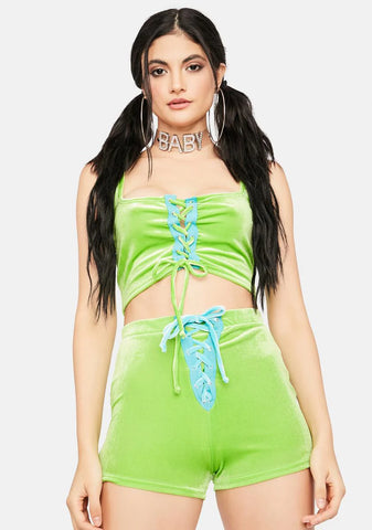 Lime Come Here Often Lace Up Shorts