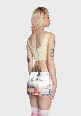 Renaissance Cherub Print Satin Corset Top