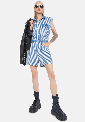 Judgement Free Striped Denim Romper