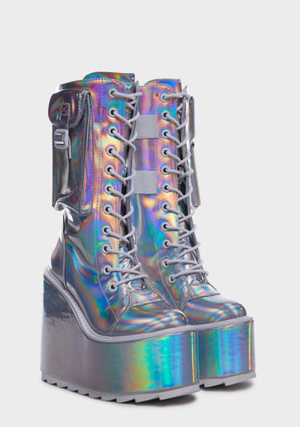 Silver Hologram Dune Desert Platform Boots