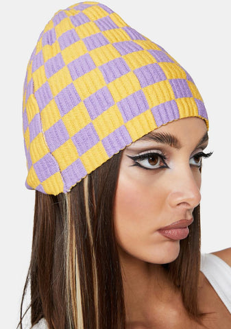 Spring Overthinking It Checkered Beanie