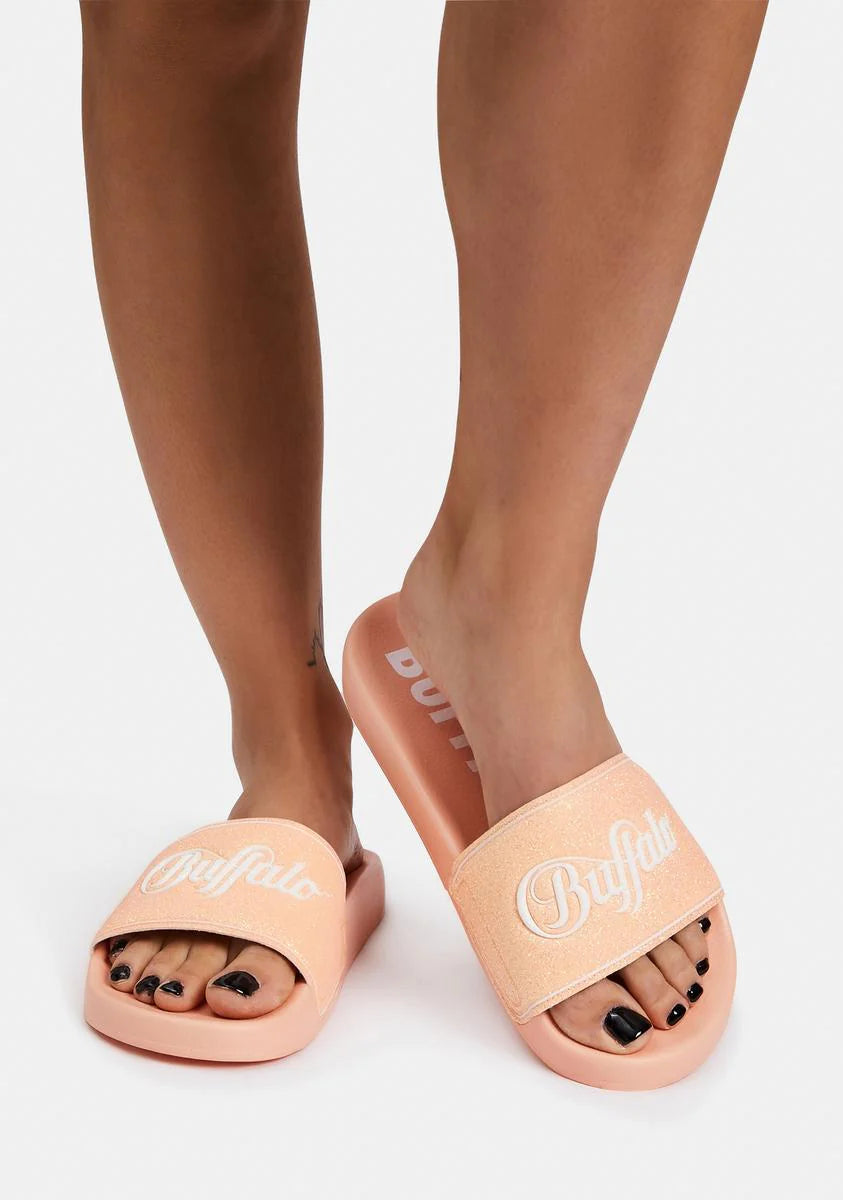 Peach Glitter Rio Slides