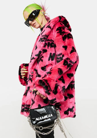 J'adore Dick Monogram Faux Fur Long Jacket