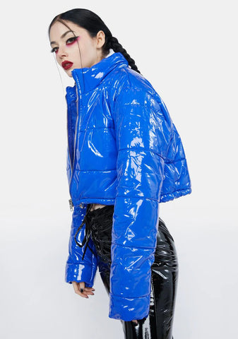 Neon In The City Vinyl Puffer Jacket