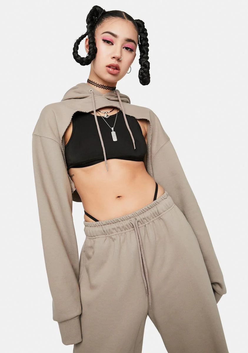 Mocha Raw Edged Cut Out Hoodie