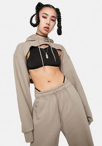 Mocha Raw Edged Cut Out Hoodie