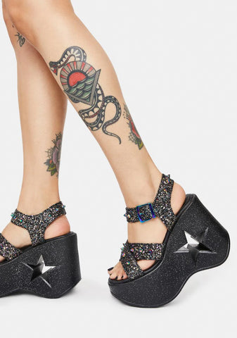 Dark Glitter Party In My Head Platforms