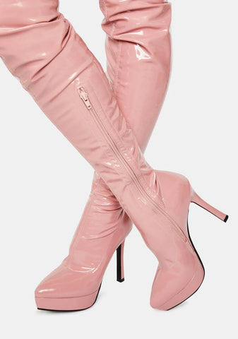 Money Making Moves Pink Thigh High Boots