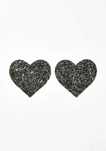 Black Chunky Glitter Heart Pasties