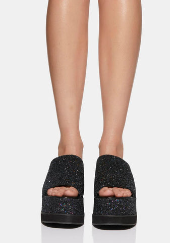 Black Glitter Bubble Platform Mules