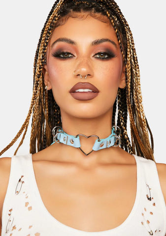 Light Blue Heart Ring Choker