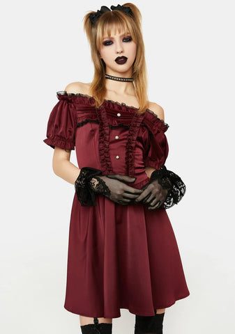 Burgundy Off The Shoulder Mini Dress