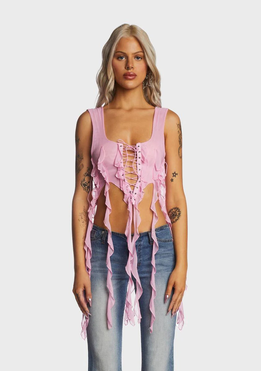 Pink Ruffled Bustier Top