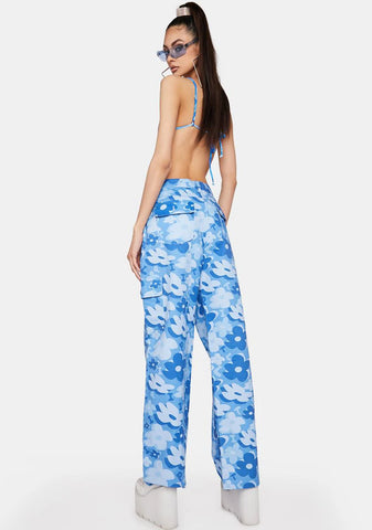 Blue Vacay Floral Cargo Pants
