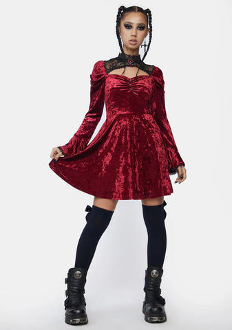 Satin Lace Neck Cage Mini Dress