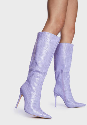 Purple Croc Casey Heeled Boots